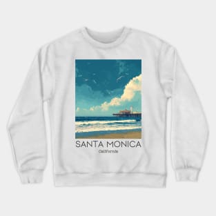 A Vintage Travel Illustration of Santa Monica - California - US Crewneck Sweatshirt